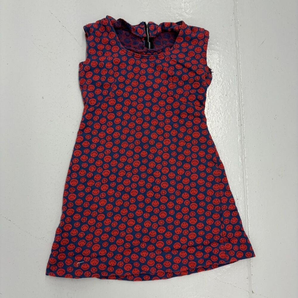 Vintage 60s Psychedelic Smiley Pattern Red/Navy Mini Dress